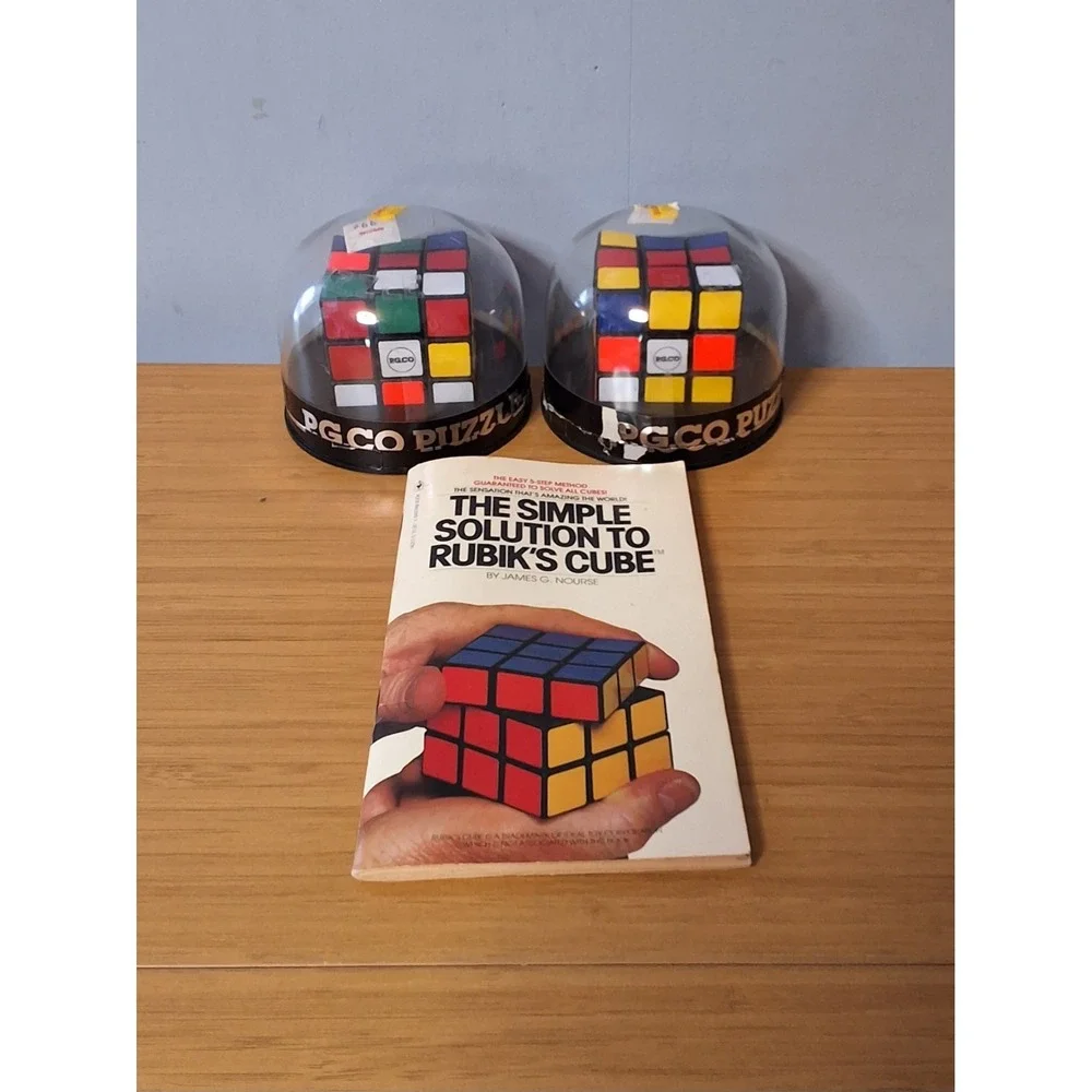 Vintage 1980s Rubik's Cube Set, 2 PG.CO Cubes & A Simple Solution Book. Lot Of 3